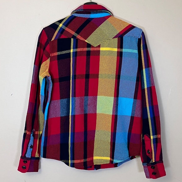 Topo Designs Plaid Cotton Flannel Button Down Shirt - Women's Size M - Red Multi - Picture 3 of 9
